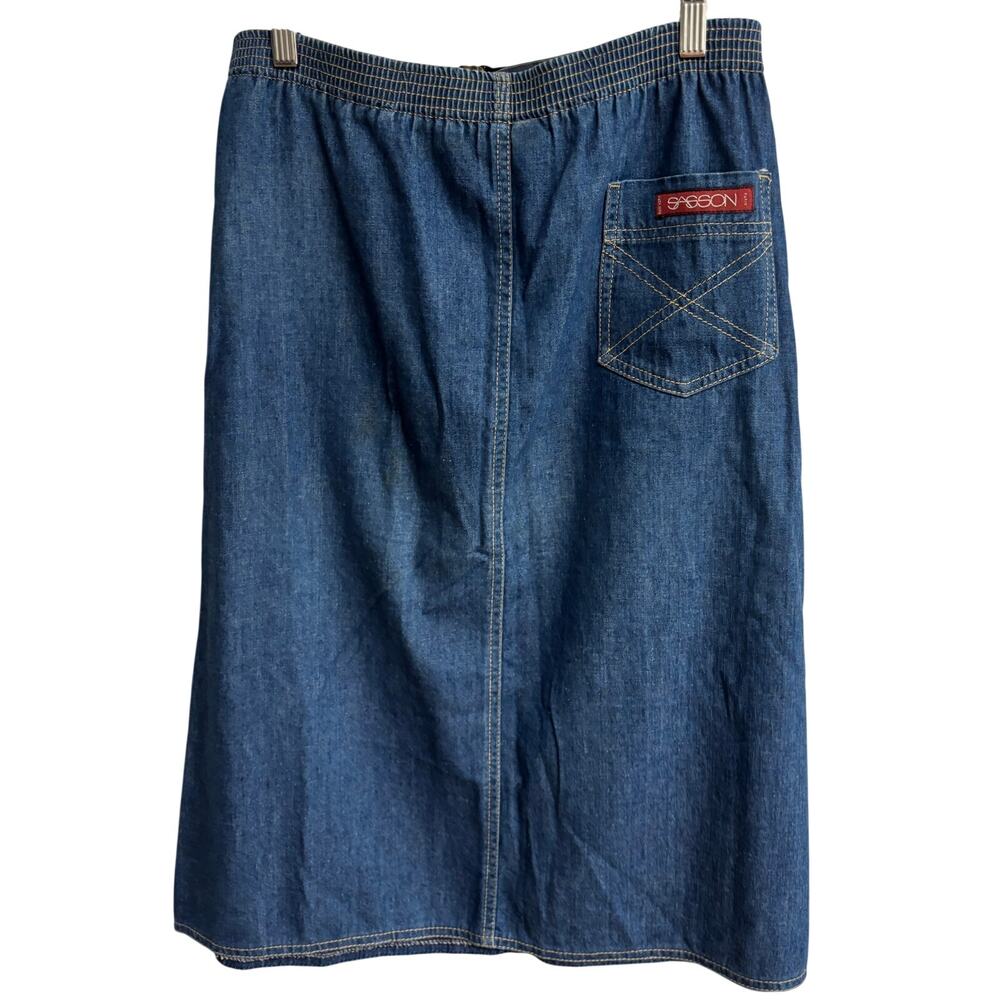Vintage Sasson Denim Skirt Women Size 5 6 USA Made Elastic Waist A-Line Vintage - Picture 6 of 10